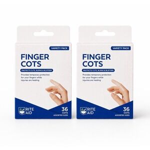 Rite Aid Finger Cots Variety Pack 36 Ct (2 Boxes) Protect Cuts Burns Blisters